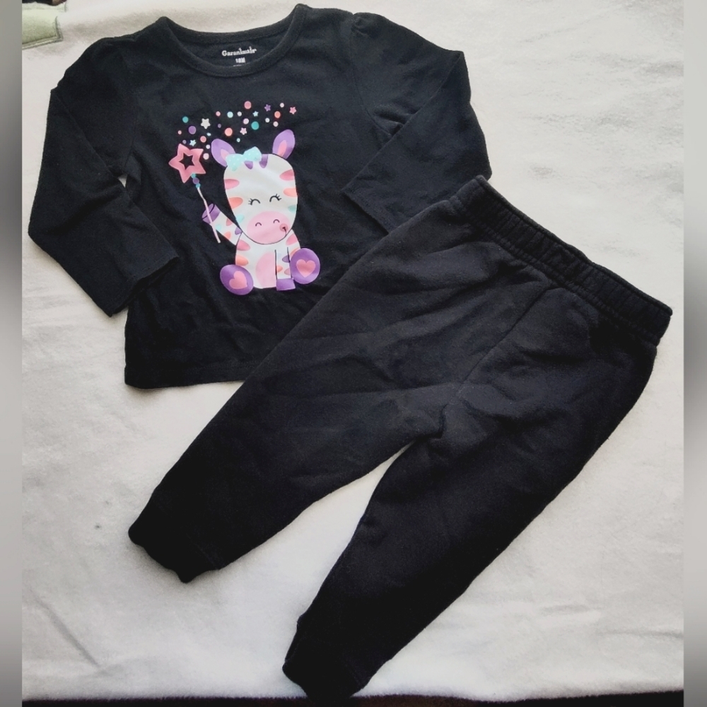 Black Zebra Outfit Long Sleeve Shirt Sweat Pants Size 18 Months